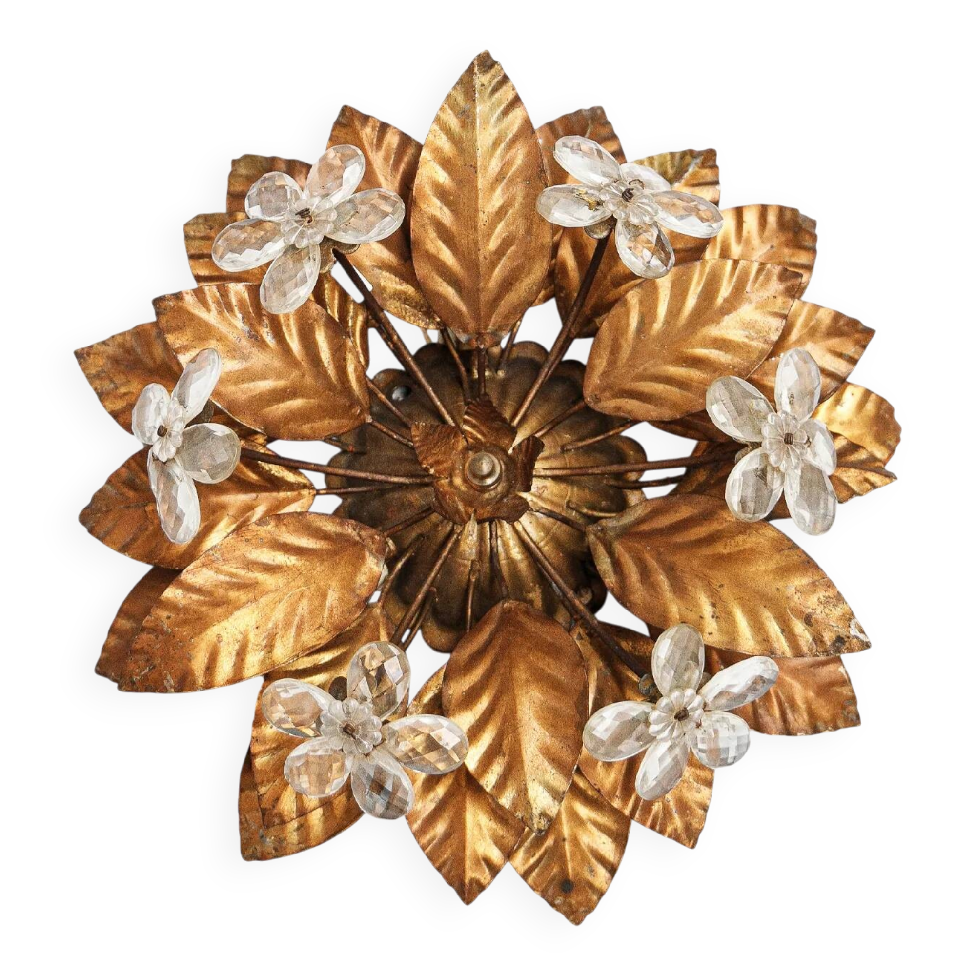 Vintage gilt metal flower-shaped wall or ceiling lamp
