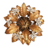 Vintage gilt metal flower-shaped wall or ceiling lamp