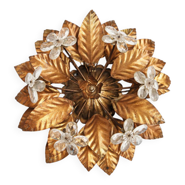 Applique, plafonnier vintage en métal doré en forme de fleur