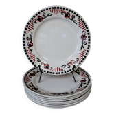 8 Terre de Fer dessert plates, “Damascus” model, Moulin des Loups and Hamage
