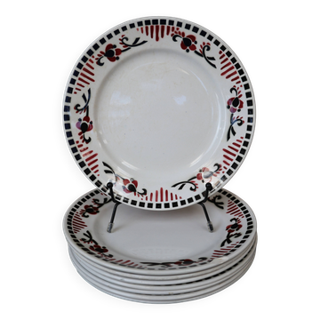 8 Terre de Fer dessert plates, “Damascus” model, Moulin des Loups and Hamage