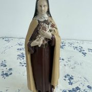 Antique statue of Saint Therese of Lisieux, religious plaster figurine