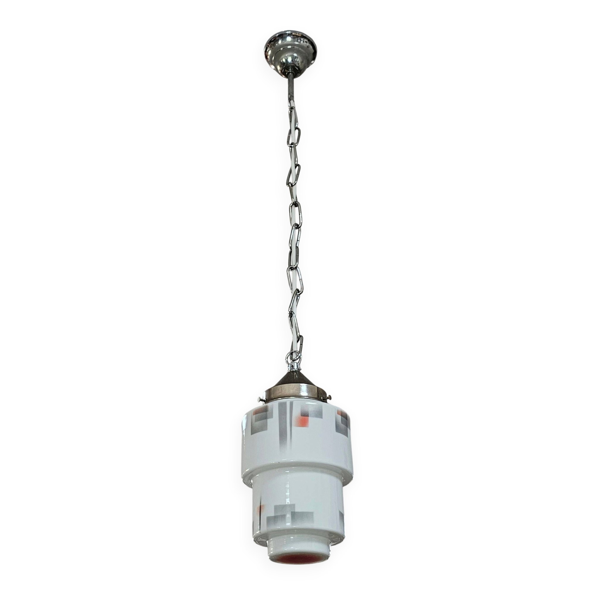 Lustre Art Déco Gratte-ciel à Étages en Verre Opalin, 1930s