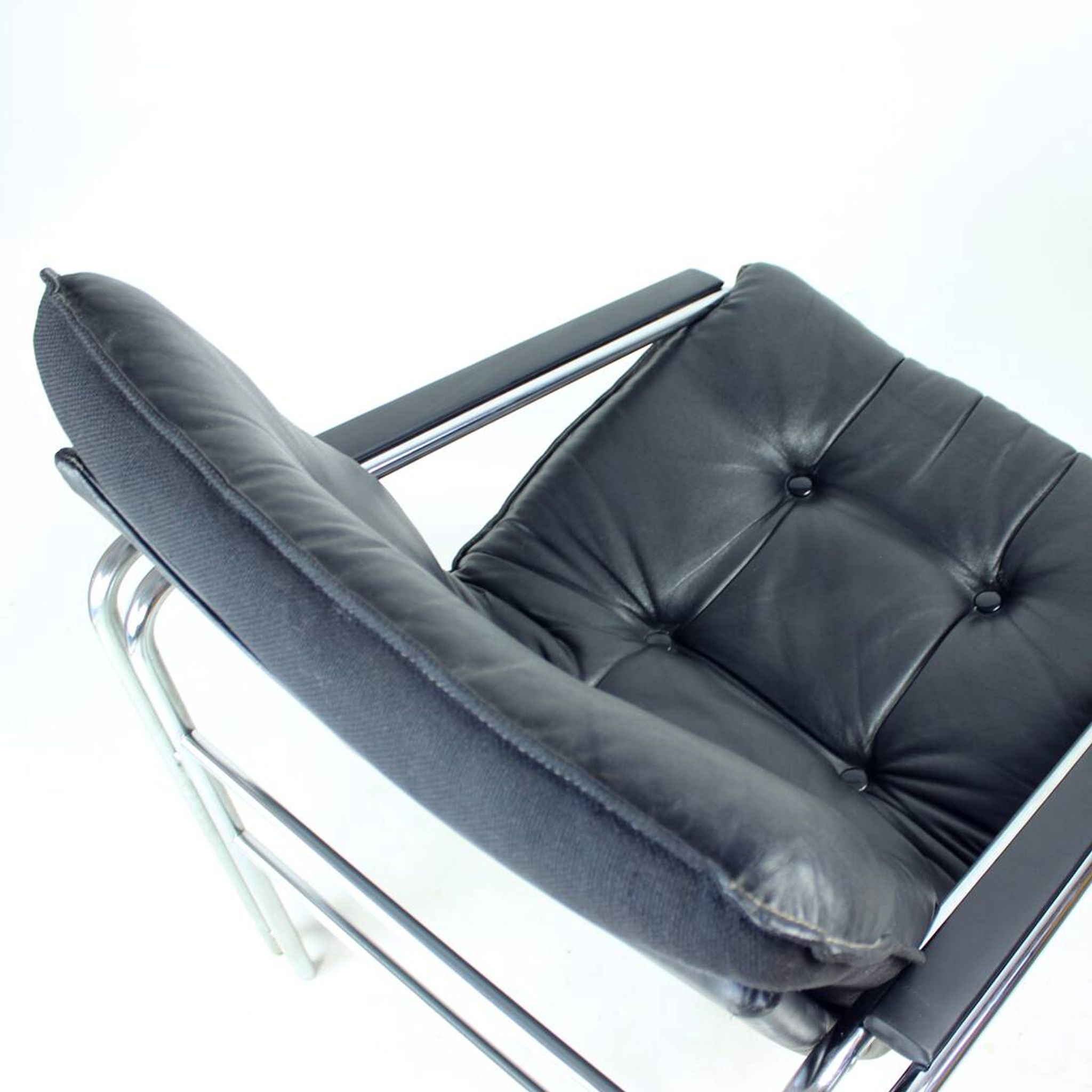 Mid Century Lounge Chairs In Chrome And Faux Leather, Czechoslovakia 1960s, Set Of 2