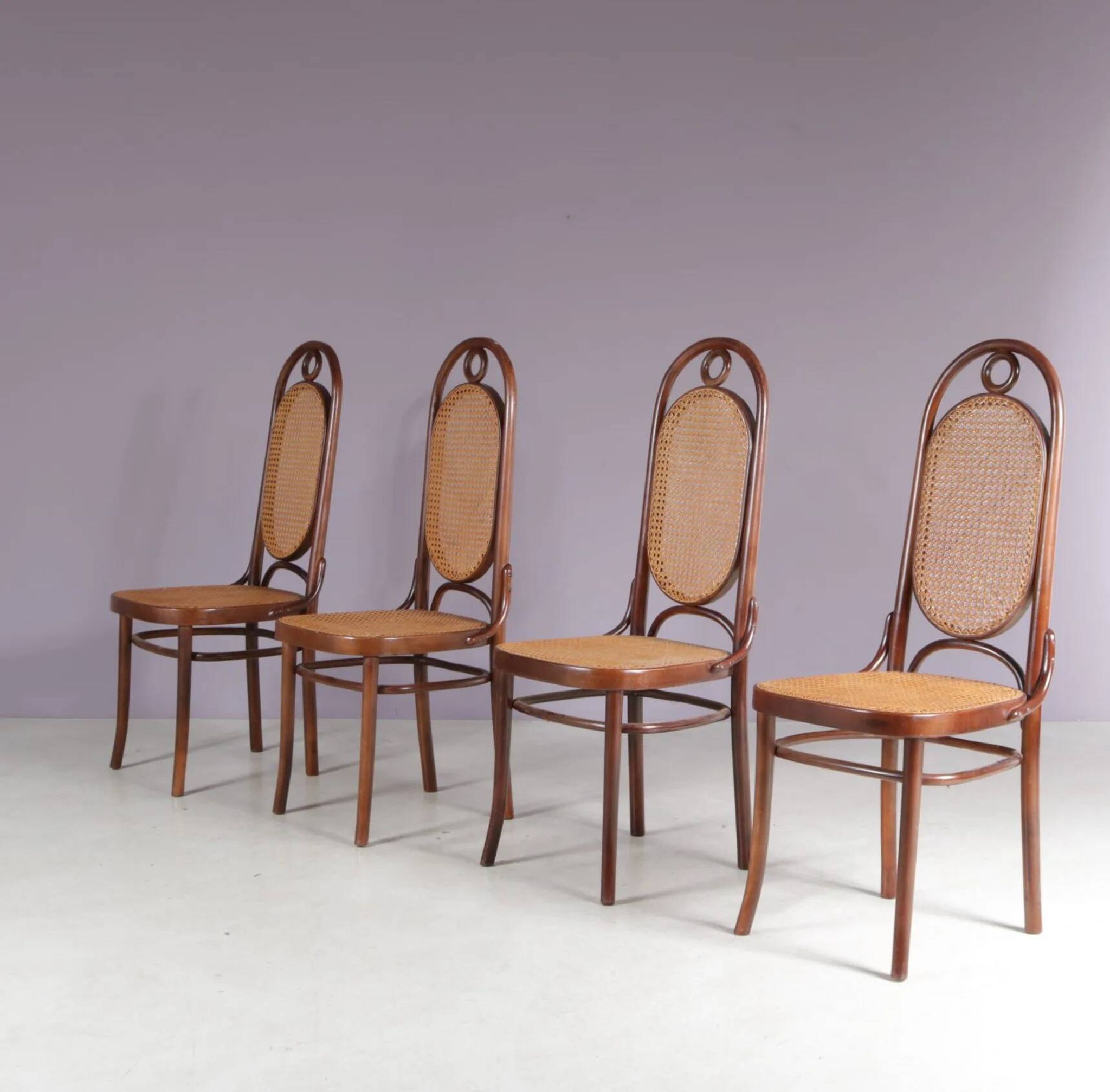 1950s set of 4 “Long John” chairs by FMG, Poland