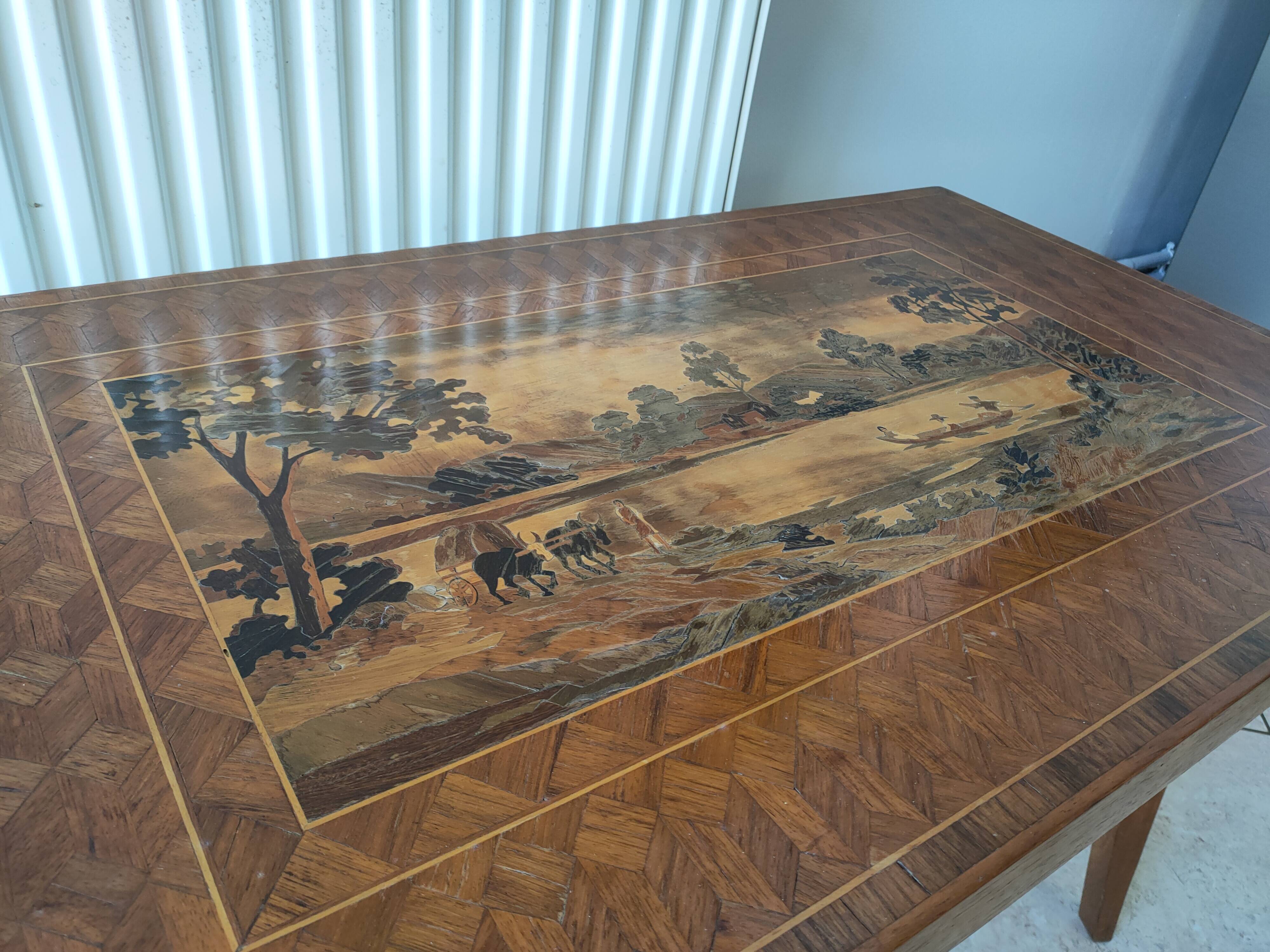 coffee table in marquetry from the 1950s-60s