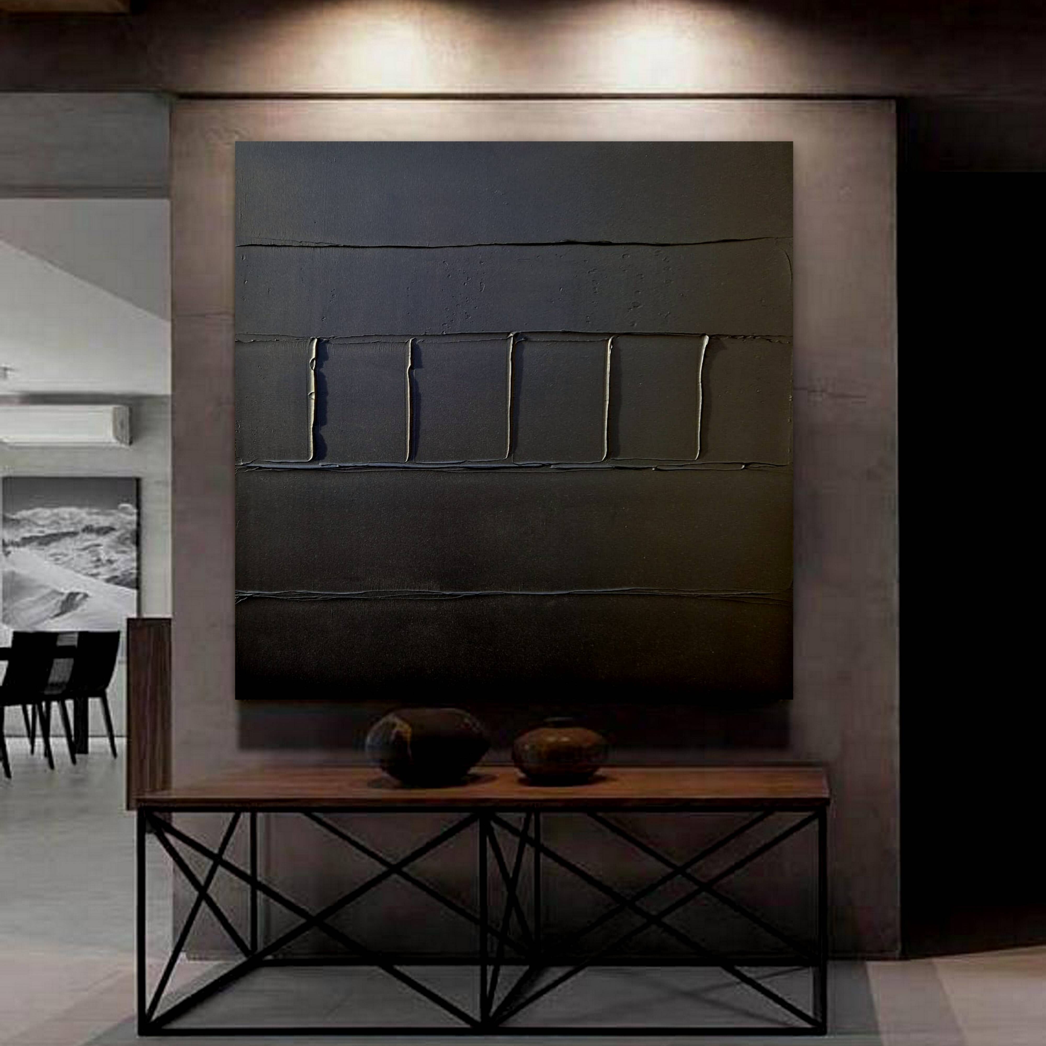 Minimalist monochrome abstract painting in black