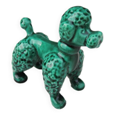 Ancienne figurine caniche en barbotine verte
