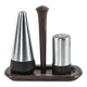 Danish salt and pepper set in wood and steel with tray, 1970s