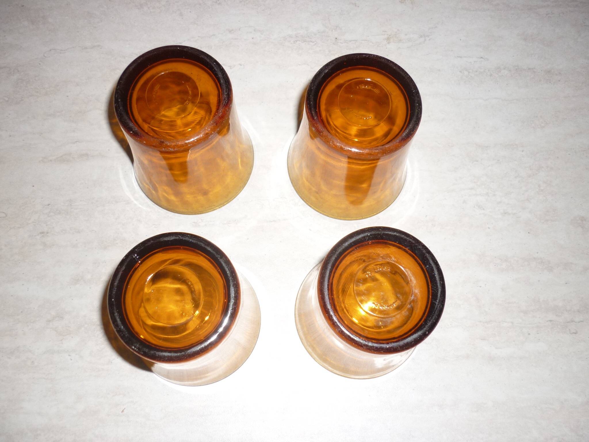 4 vintage Duralex amber glasses