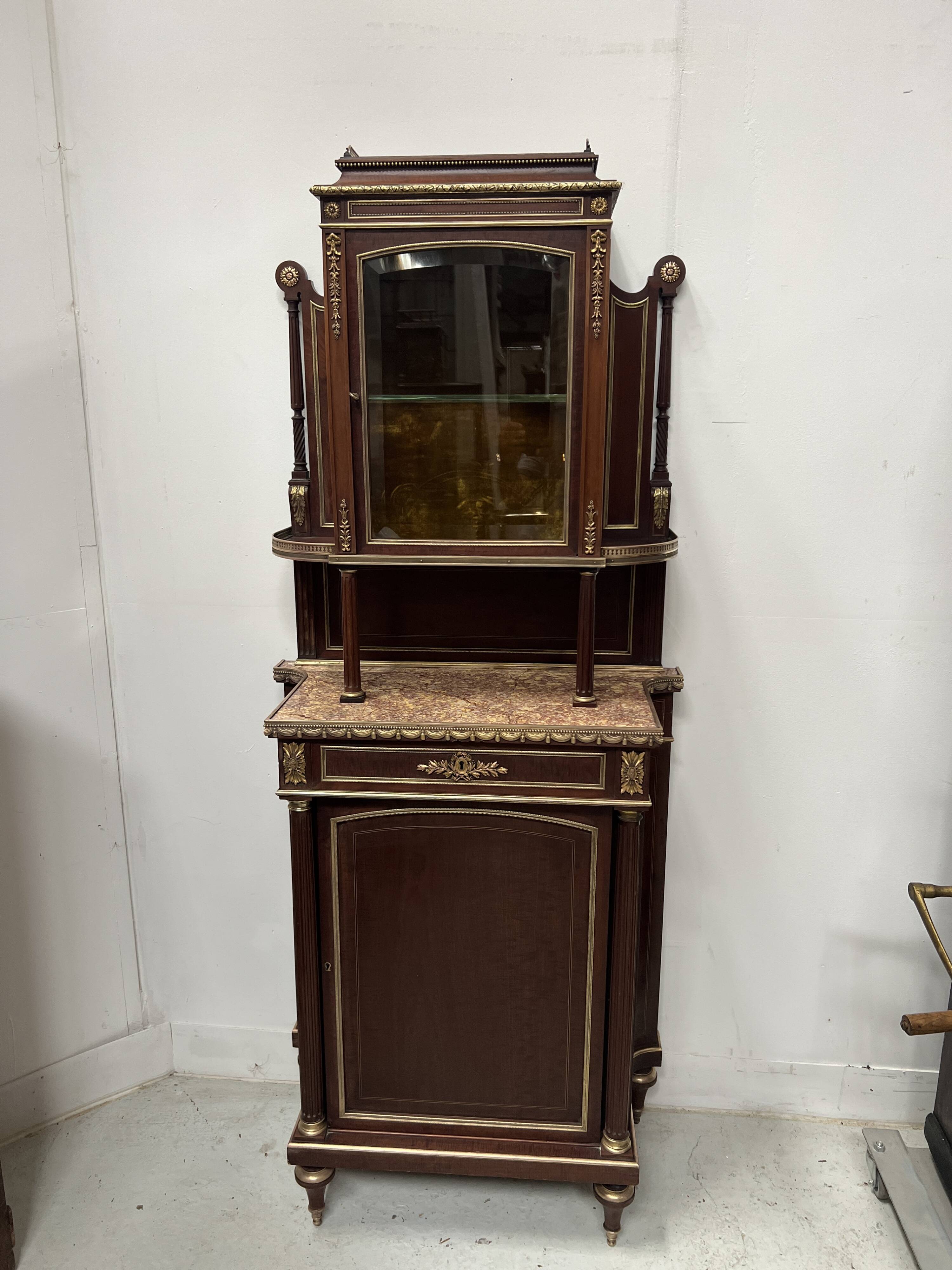 Napoleon III Mahogany and Chiseled Bronze Display Cabinet, 19th Century