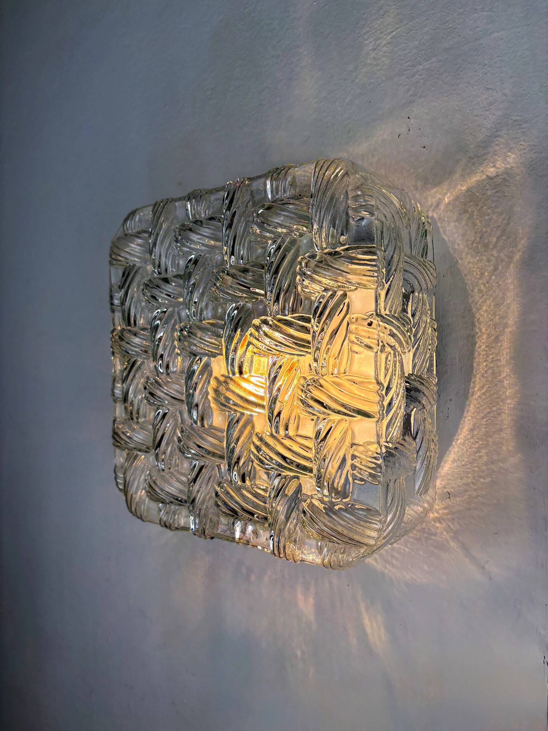 Pair of woven textured glass wall lights by Leuchten, Germany, 1970s