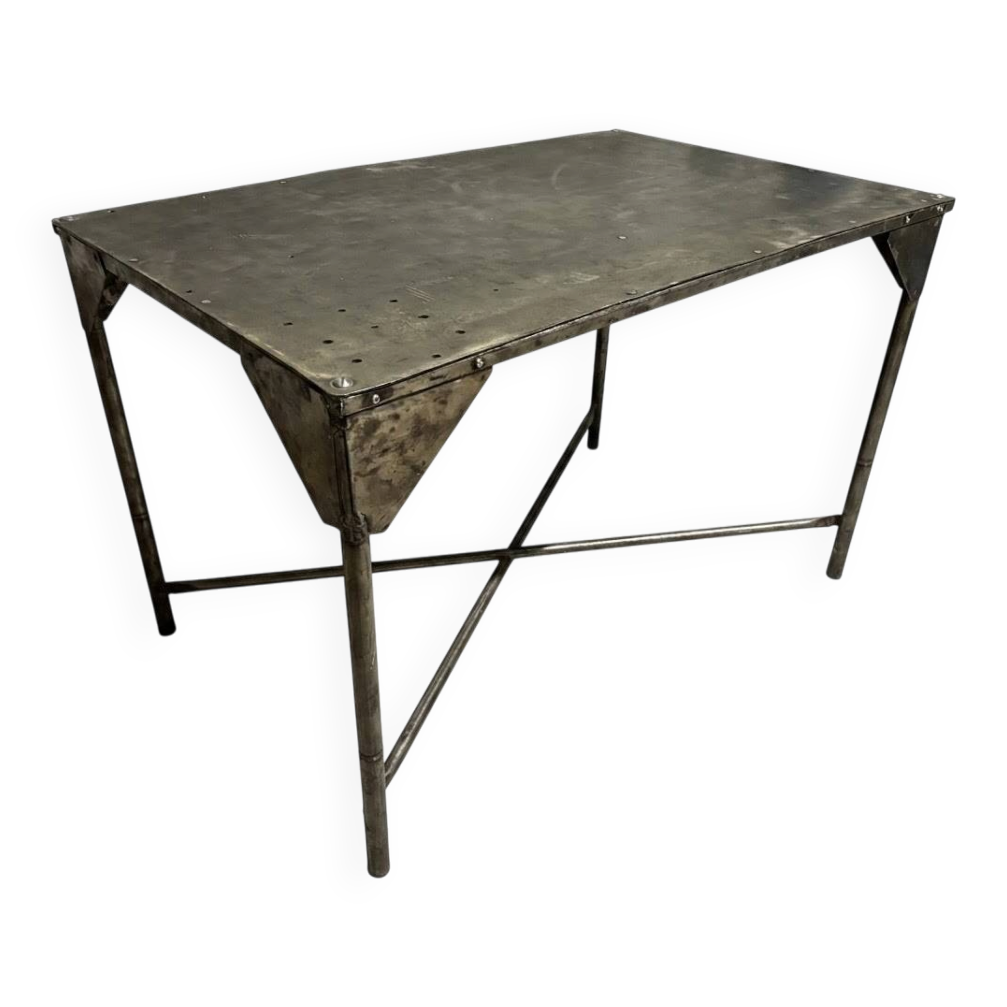 Vintage workshop desk in patinated metal