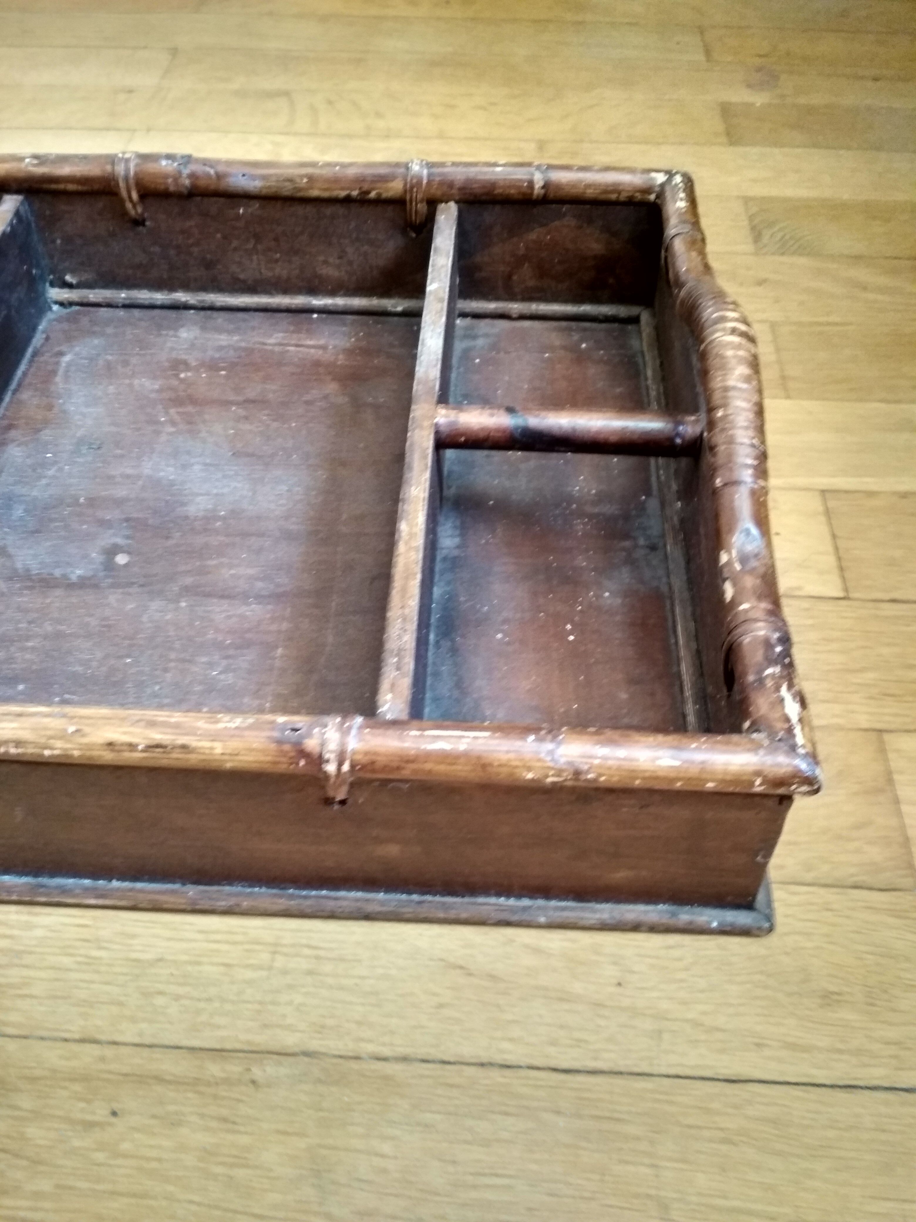 Large serving tray wood and rattan to doors lockers glasses and bottles