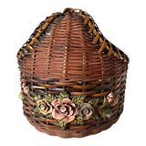 Flowery woven wicker basket