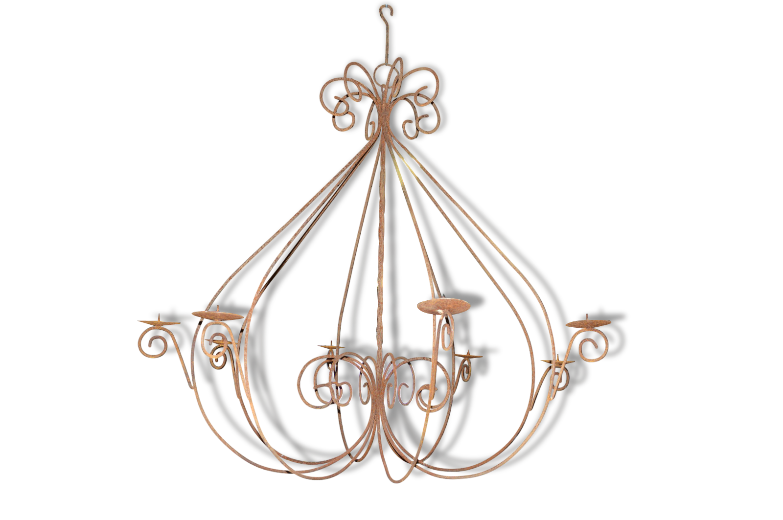 A wrought iron candle chandelier / 118 cms in diameter