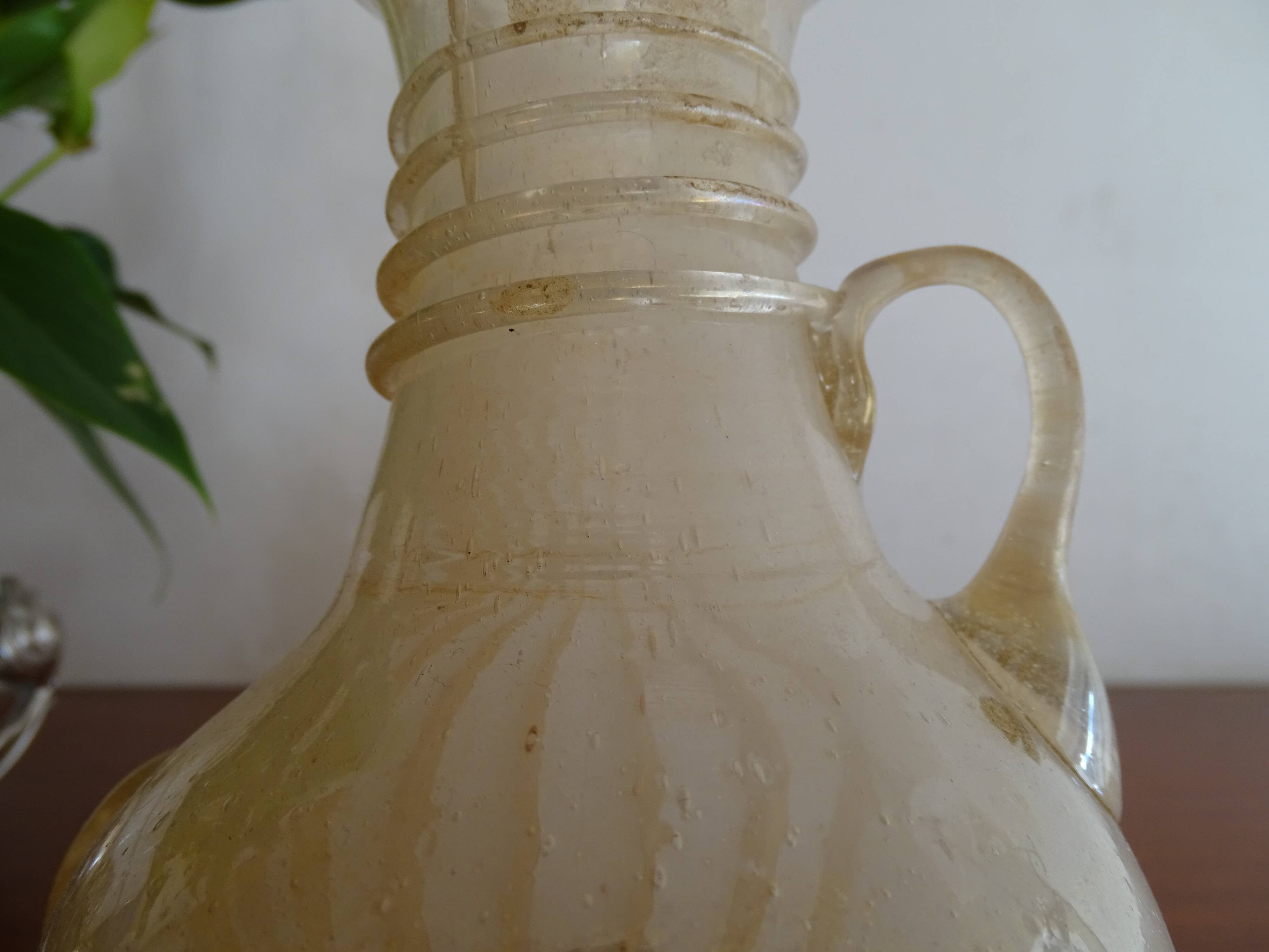 Vase with handle Scavo Seguso Vetri d'Arte iridescent glass Murano 1950