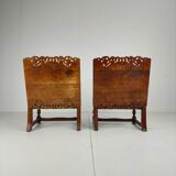 Pair of English antique Jacobean monk armchairs / tables by F. Parker & Sons Ltd