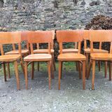 Vintage chairs stamped Thonet in curved beech wood and curved cp backrest.