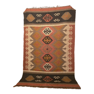 5 x 7 ft, handmade kilim rug, multicolor; jute rug wool rug kilim dhurrie; traditional indian