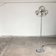 Chrome and glass floor lamp in mid-century German space style by Hustadt Leuchten, 1960s.