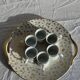 Vintage pie dish with 2 golden handles, abstract patterns, D28.