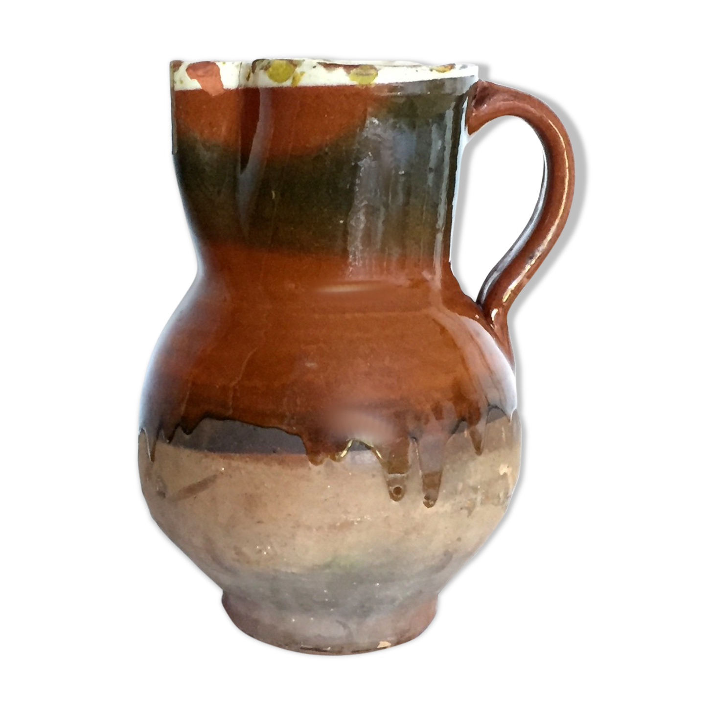 Ancient pitcher Provencal glazed terracotta