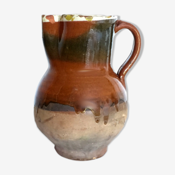 Ancient pitcher Provencal glazed terracotta