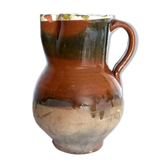 Ancient pitcher Provencal glazed terracotta
