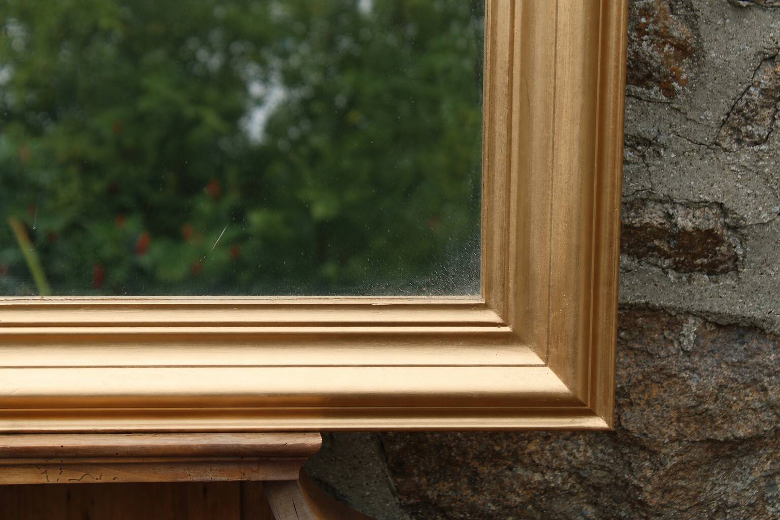Vintage champagne gold wooden mirror – Louis-Philippe style – 86 × 62 cm