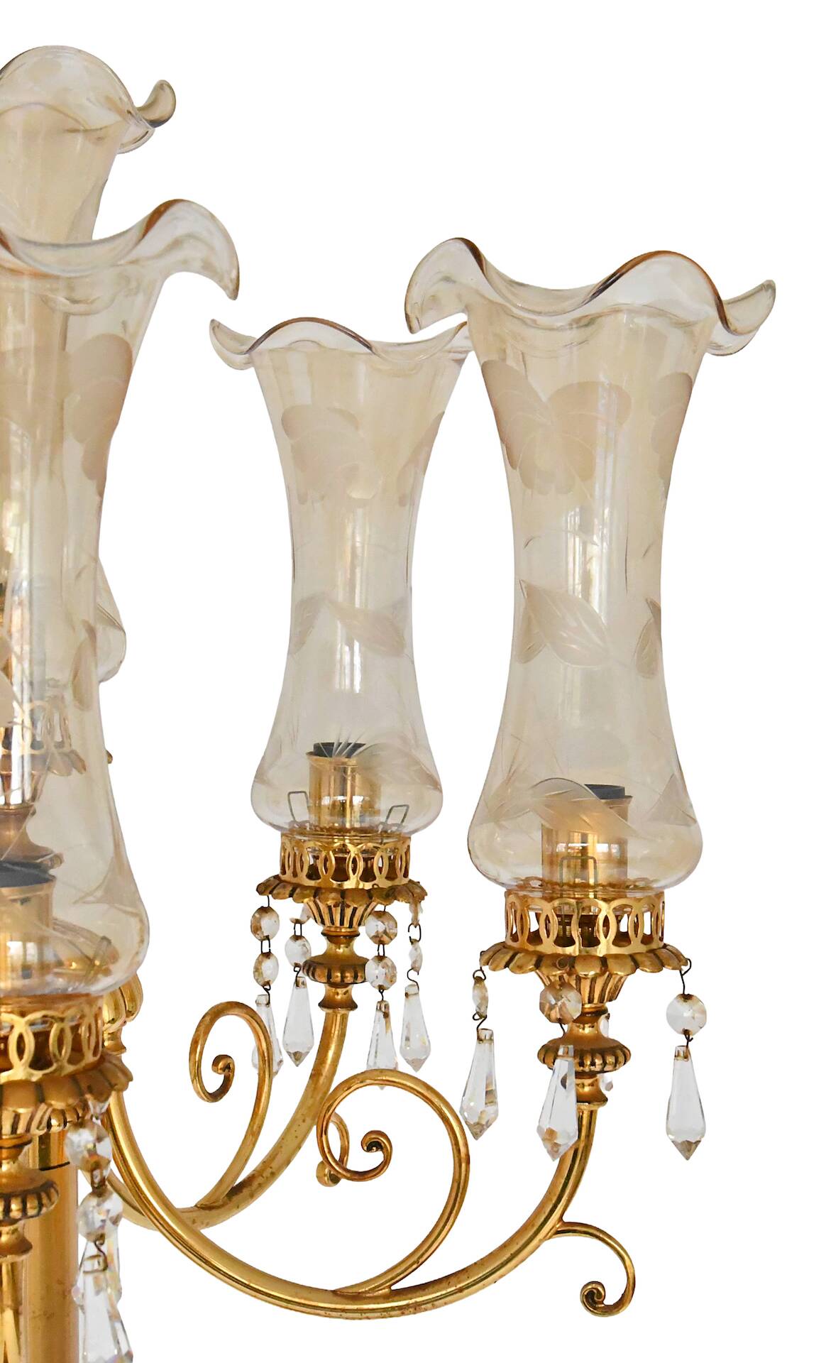Bronze and gilded brass floor lamp with six lights