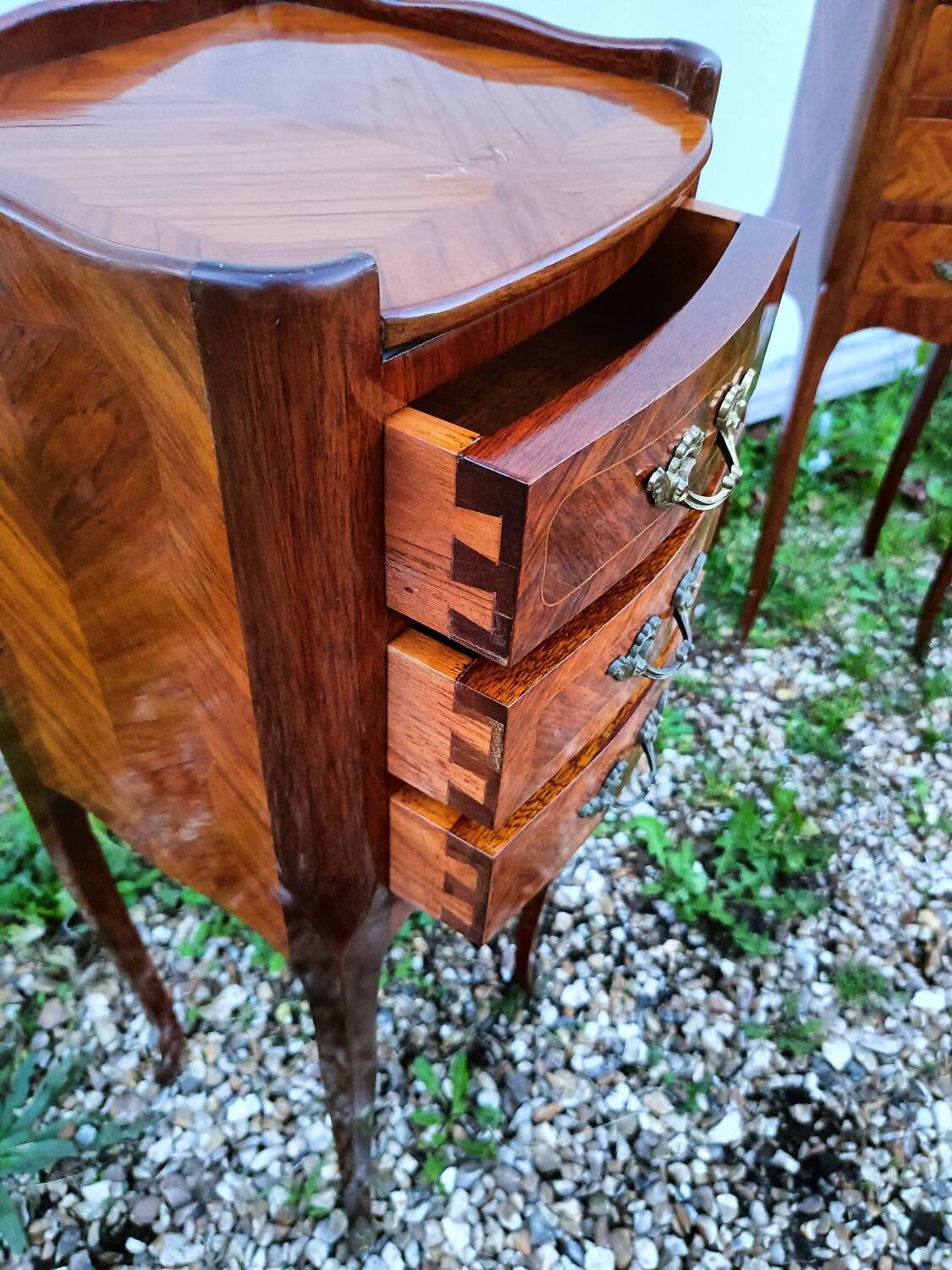 Pair of bedside tables in old Louis XV style marquetry