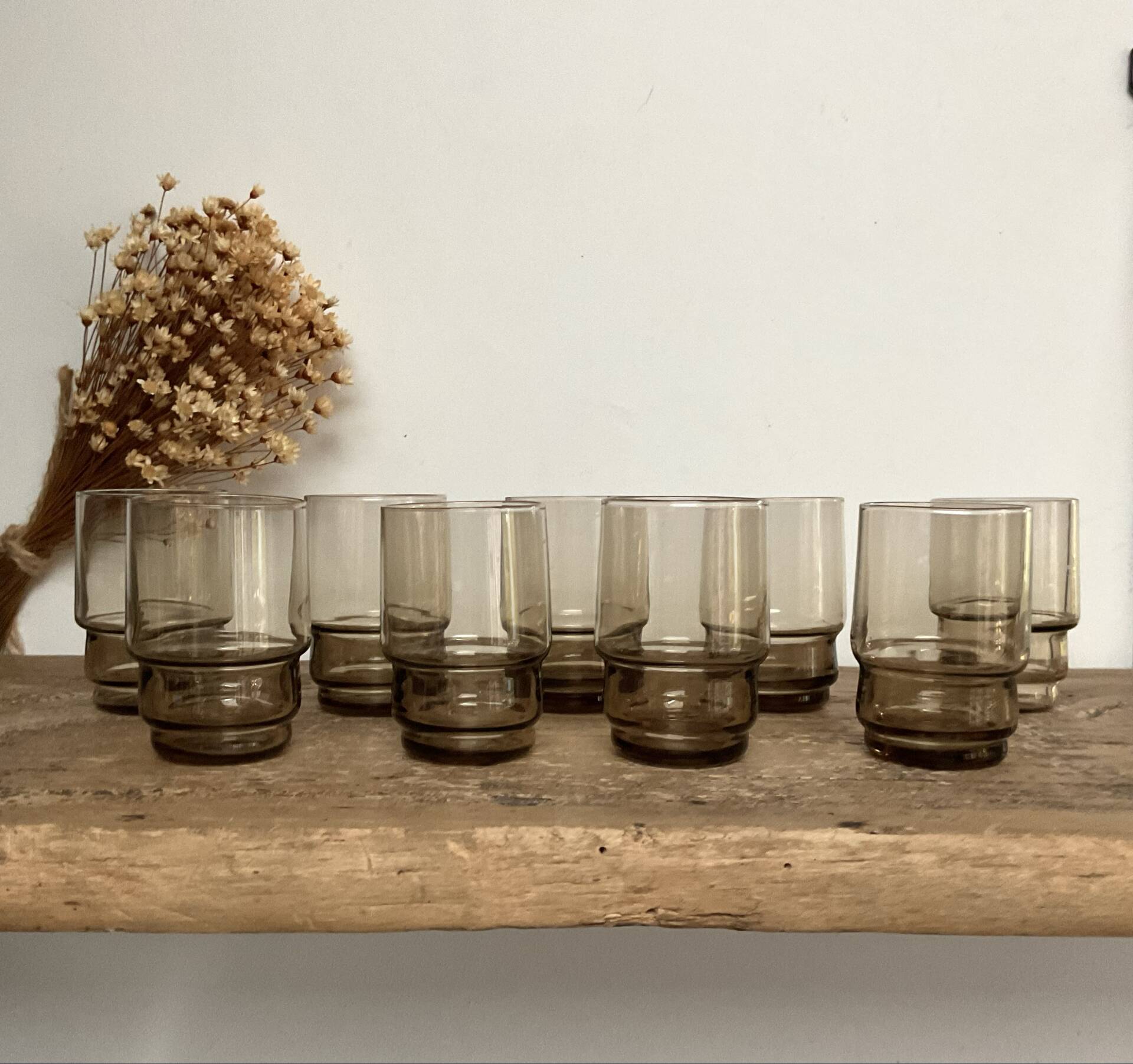 9 vintage smoked liqueur glasses