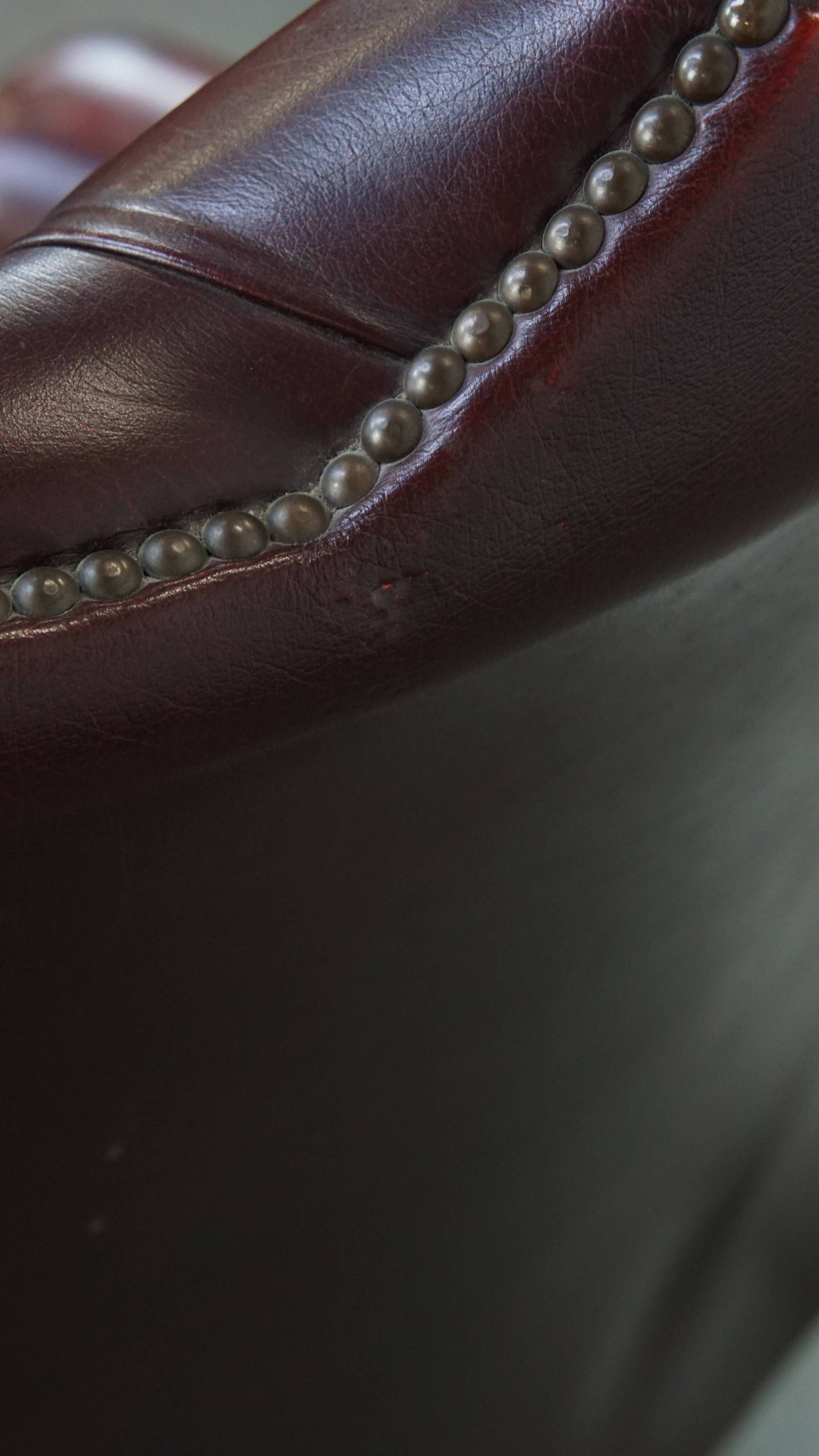 Red Cowhide Leather English Chesterfield Wingback Chair