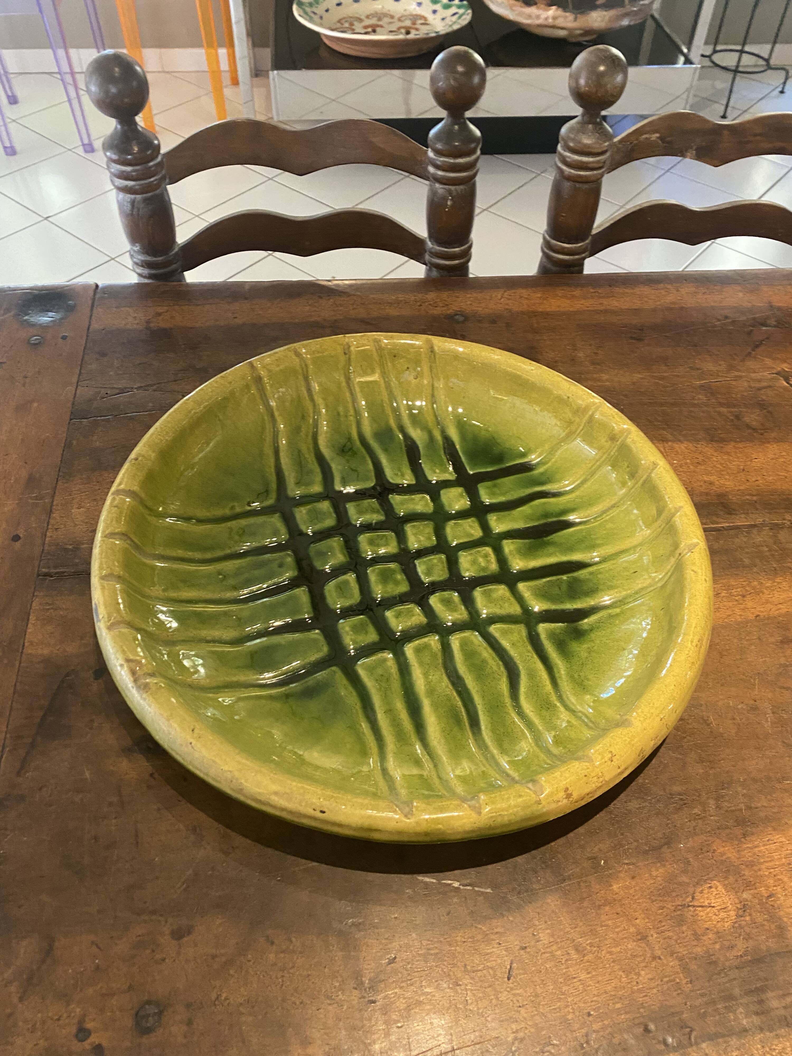 Large green ceramic salad bowl