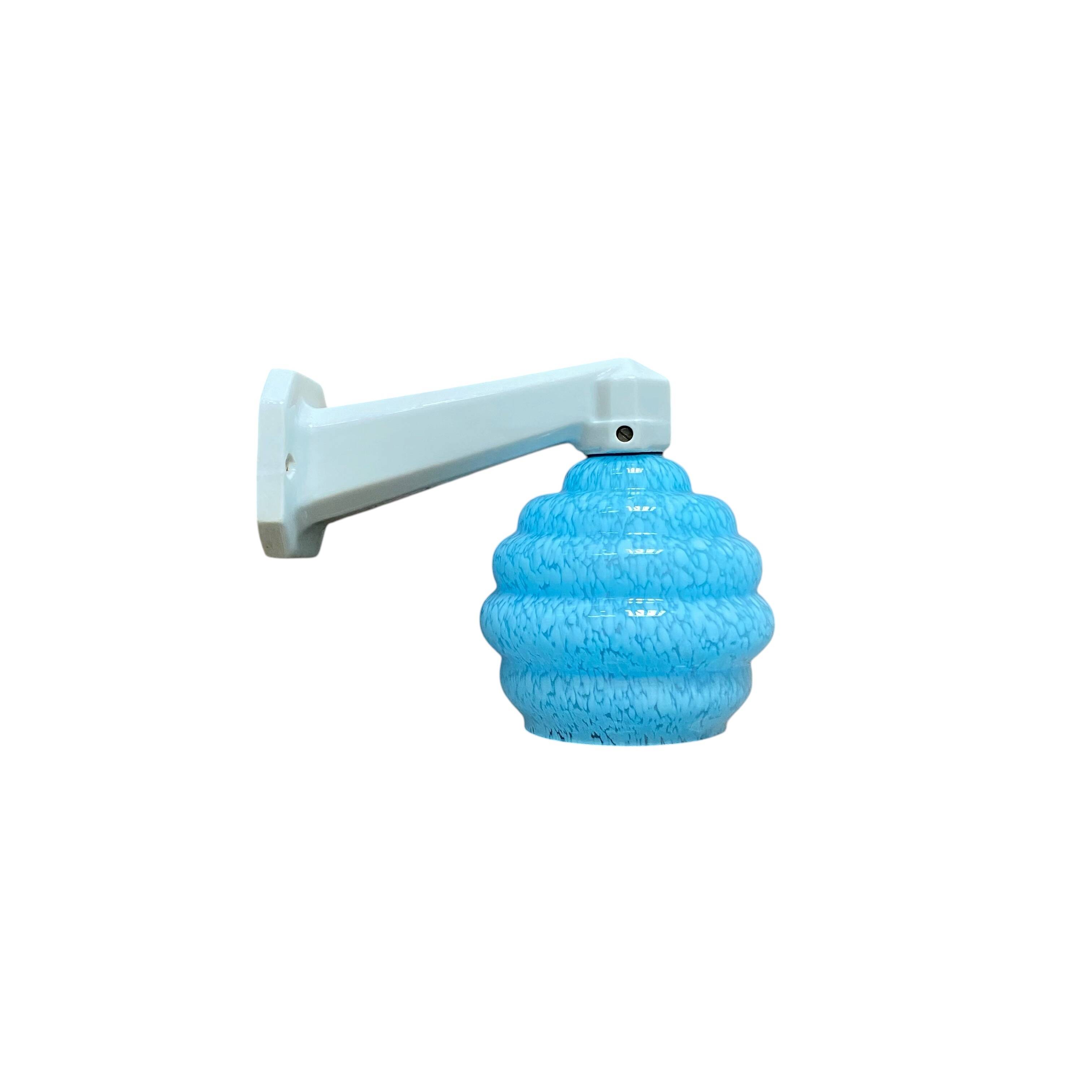 Ceramic wall lamp with a swan neck and blue glass globe Clichy