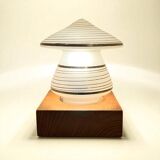 Vintage mushroom-shaped table lamp in Murano glass with wooden base