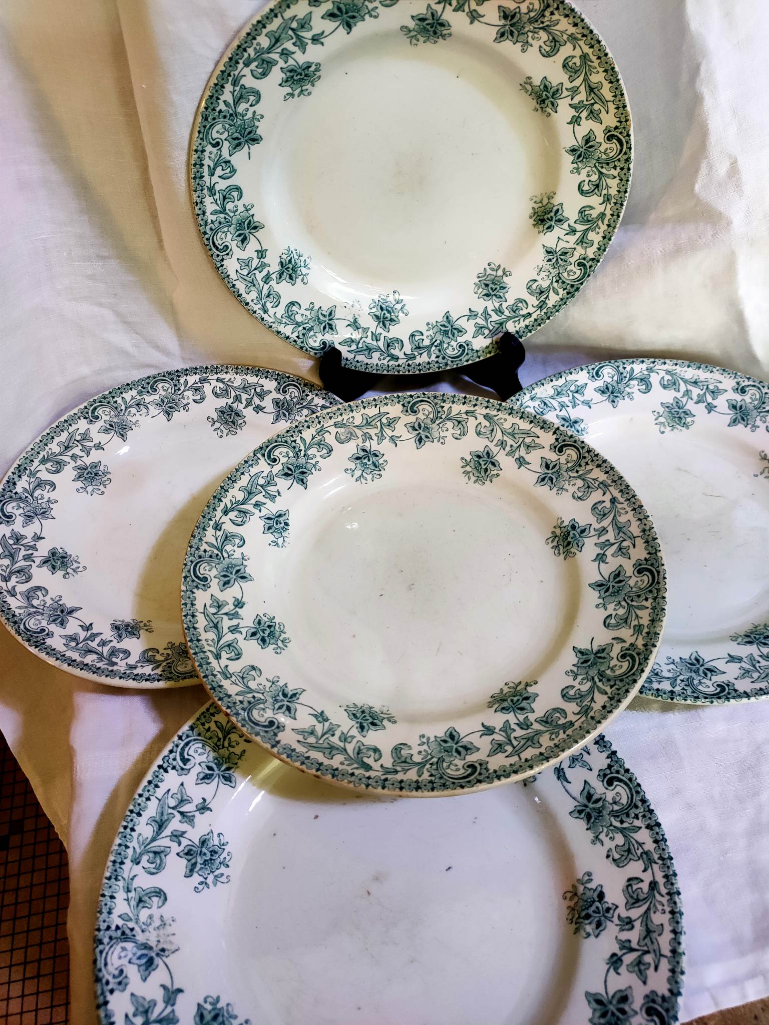 5 flat plates green iron earth earthenware from st amand