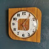 Vintage formica clock square silent wall pendulum "Jaz white wood"