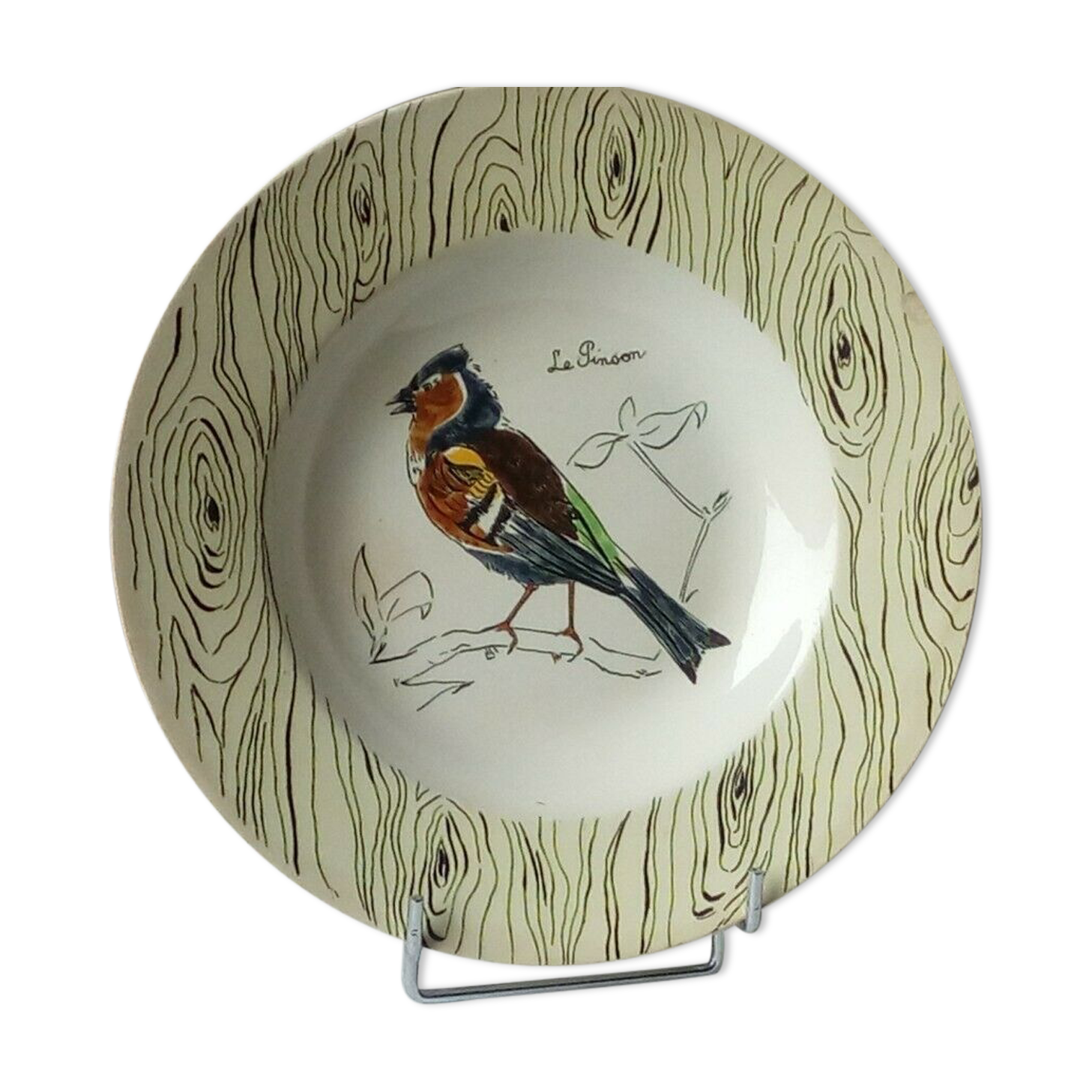 Assiette creise en faience de gien france le pinson ancienne signature