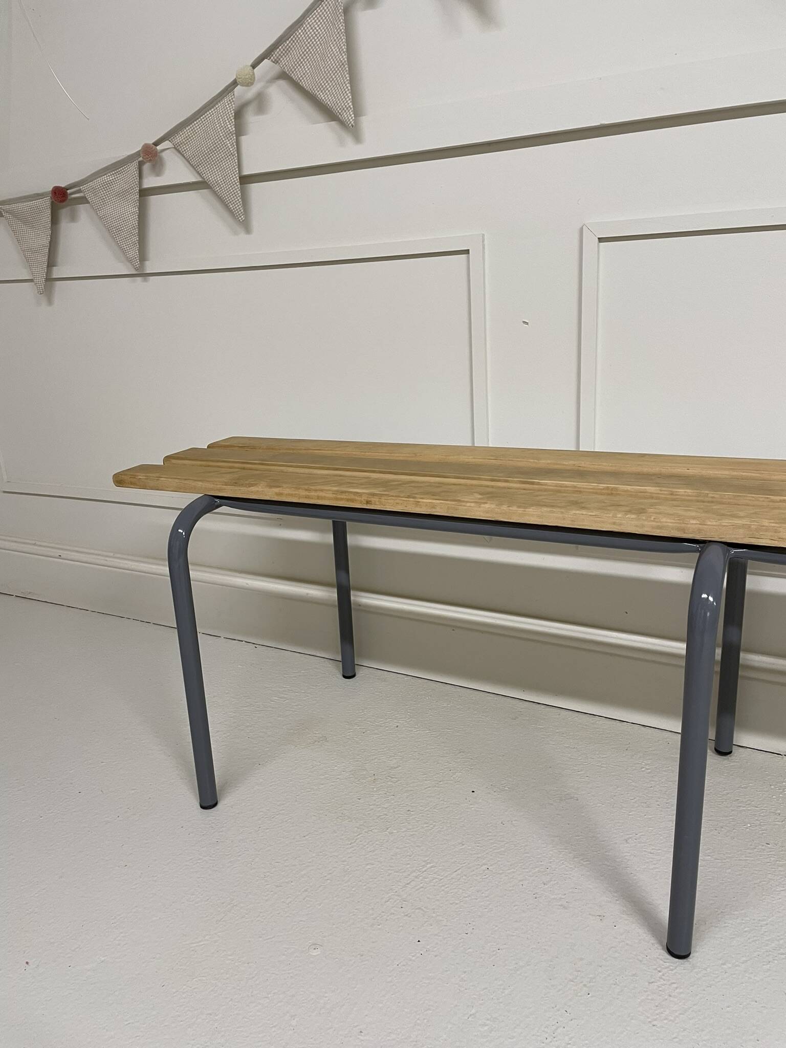 Vintage school/locker room bench in wood and steel