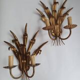 Paire d'appliques murales dorées motif épi de blé anciennes