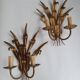Pair of antique gold wall sconces with wheat ear motif