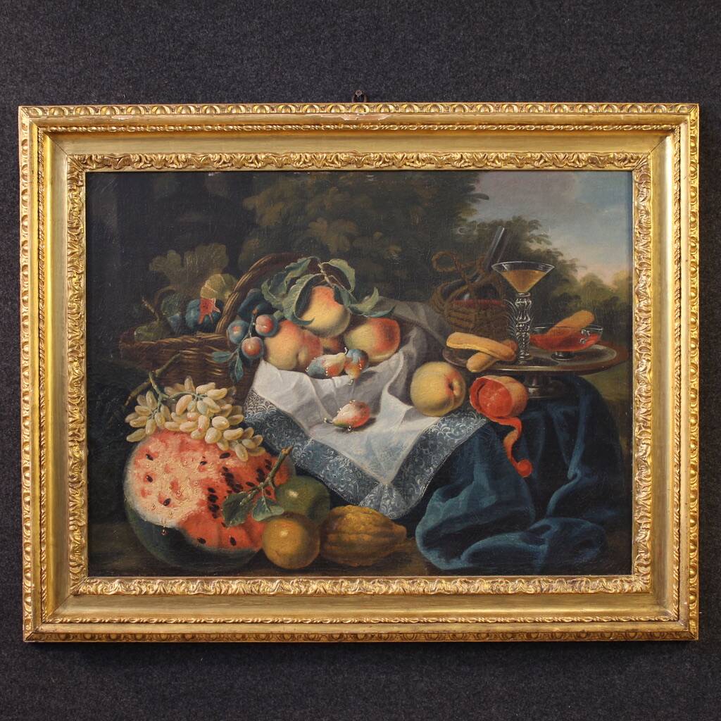 Great 17th century Italian painting, antique still life with fruit
