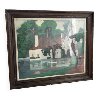 Huile encadrée « moulin » 1981