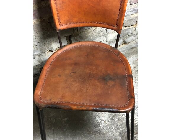 Vintage 1950 Chair In Leather And Black, Vintage Metal And Leather Chairs