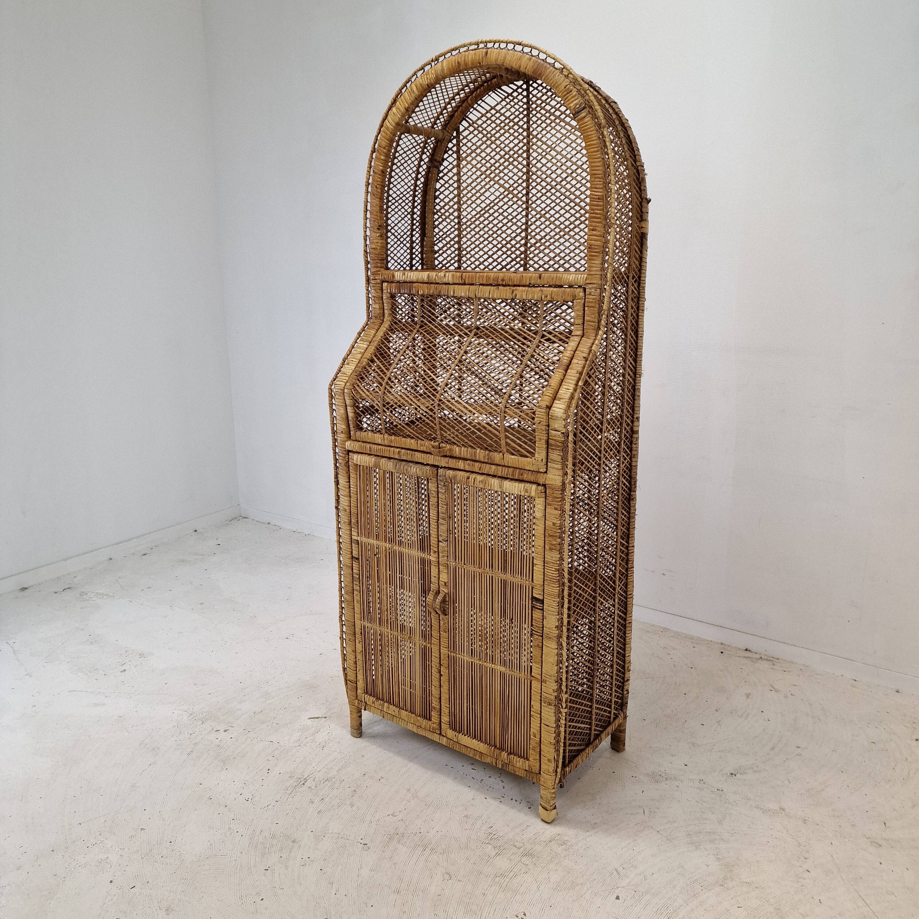 Italian bamboo and rattan credenza or bookcase, 1970s