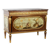 Commode de style Empire en laque, bronze et marbre. XIXe siècle.