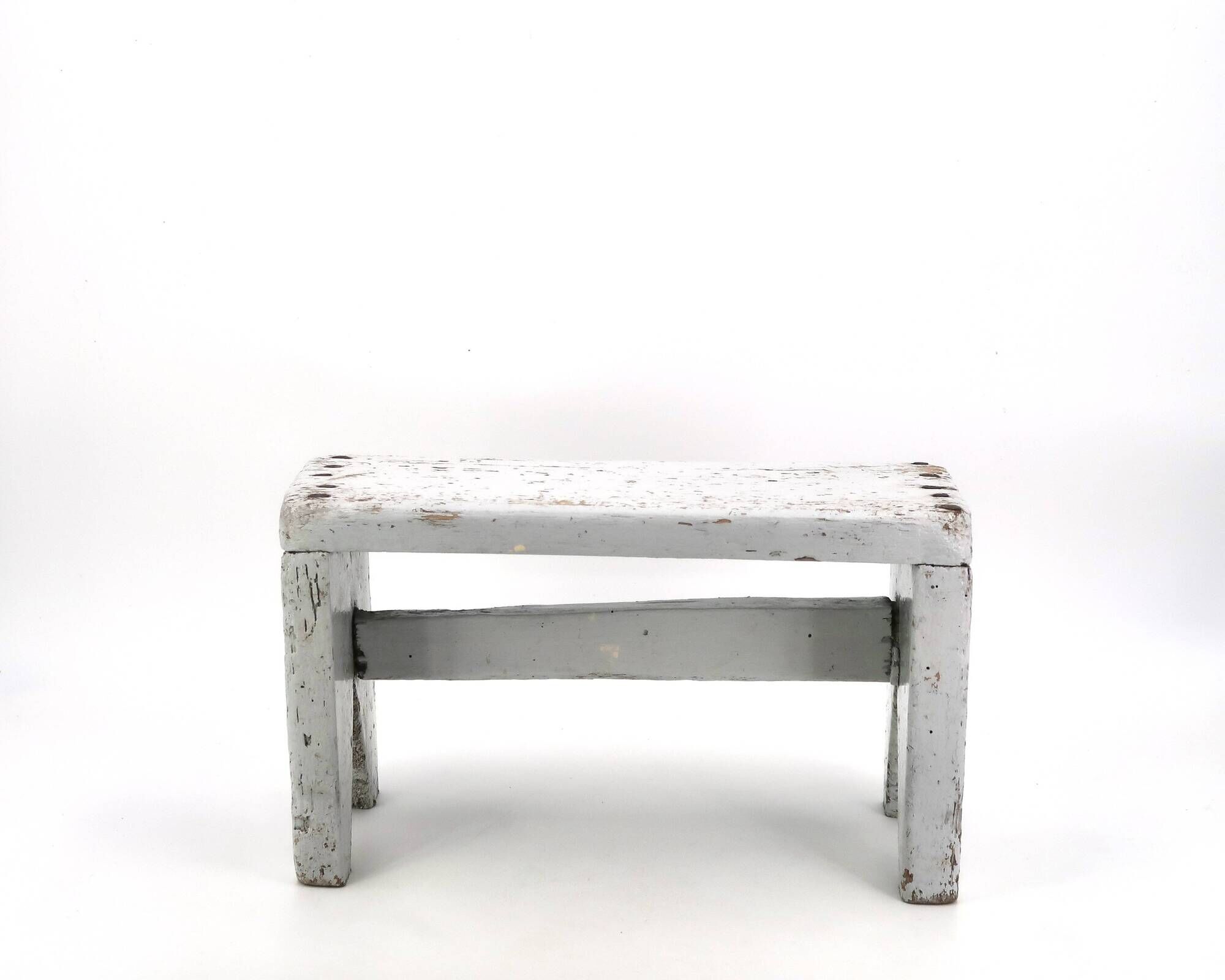 Small grey bench or wooden step stool, plant stand from the 1950s.