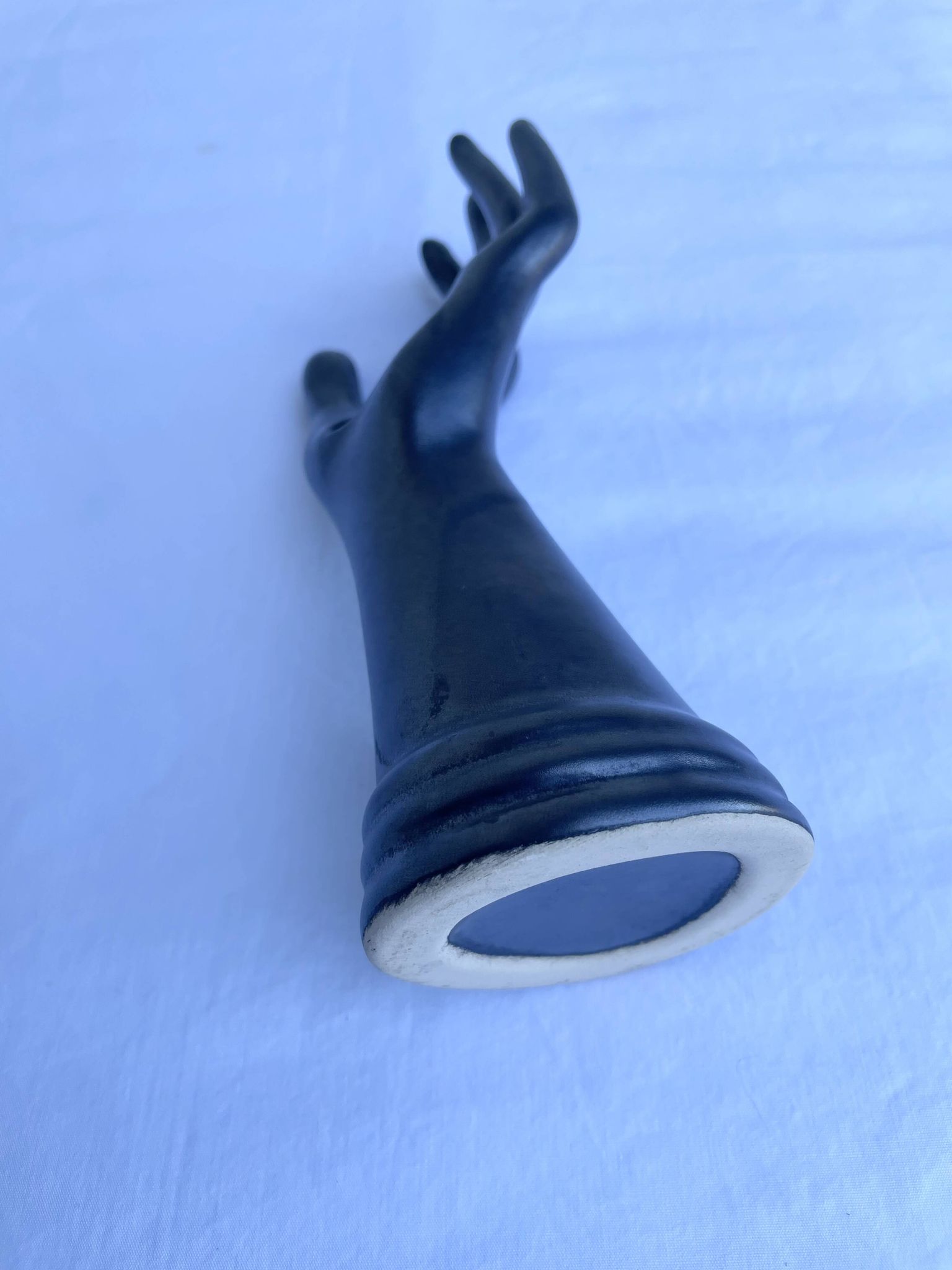 Single flower holder in shiny black ceramic, Vallauri spirit.